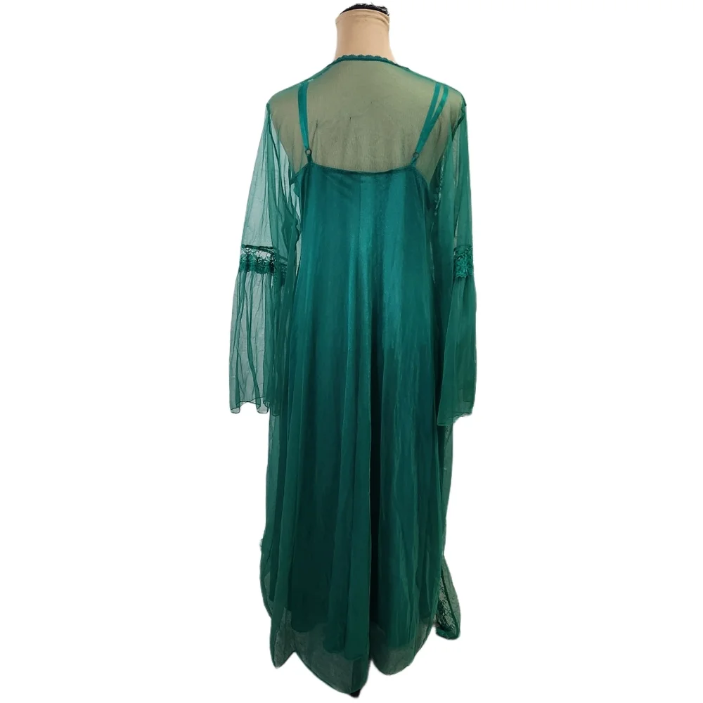 Vintage Teal Slip and Sheer Robe Set - Picture 4 of 15
